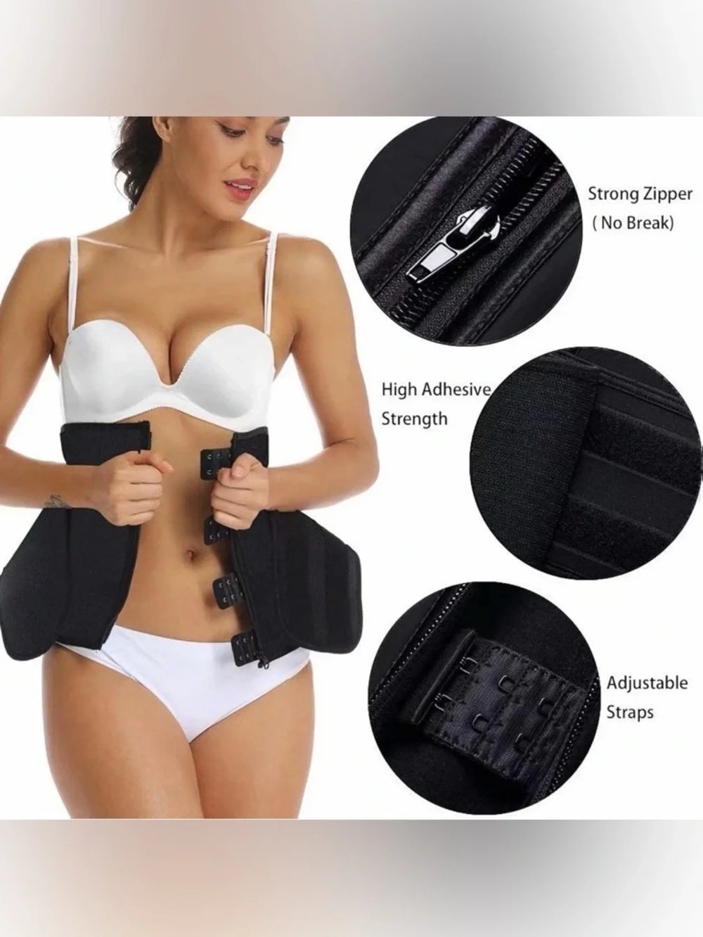 HOPLYNN Waist Trainer Belt Large Black Zip & Hook Compression Shaper - Picture 4 of 6